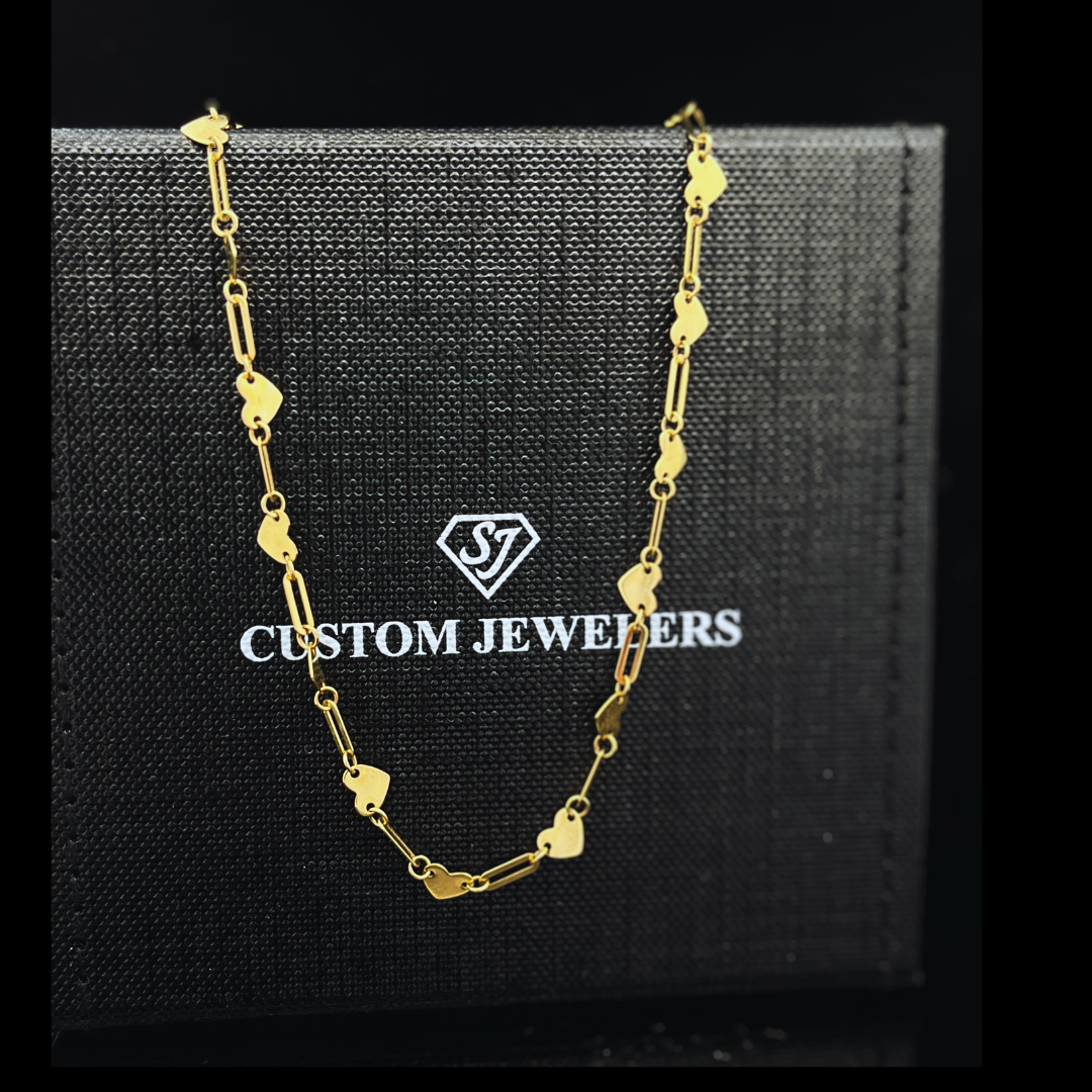 14k YG Heart &amp; Paperclip Fashion Chain