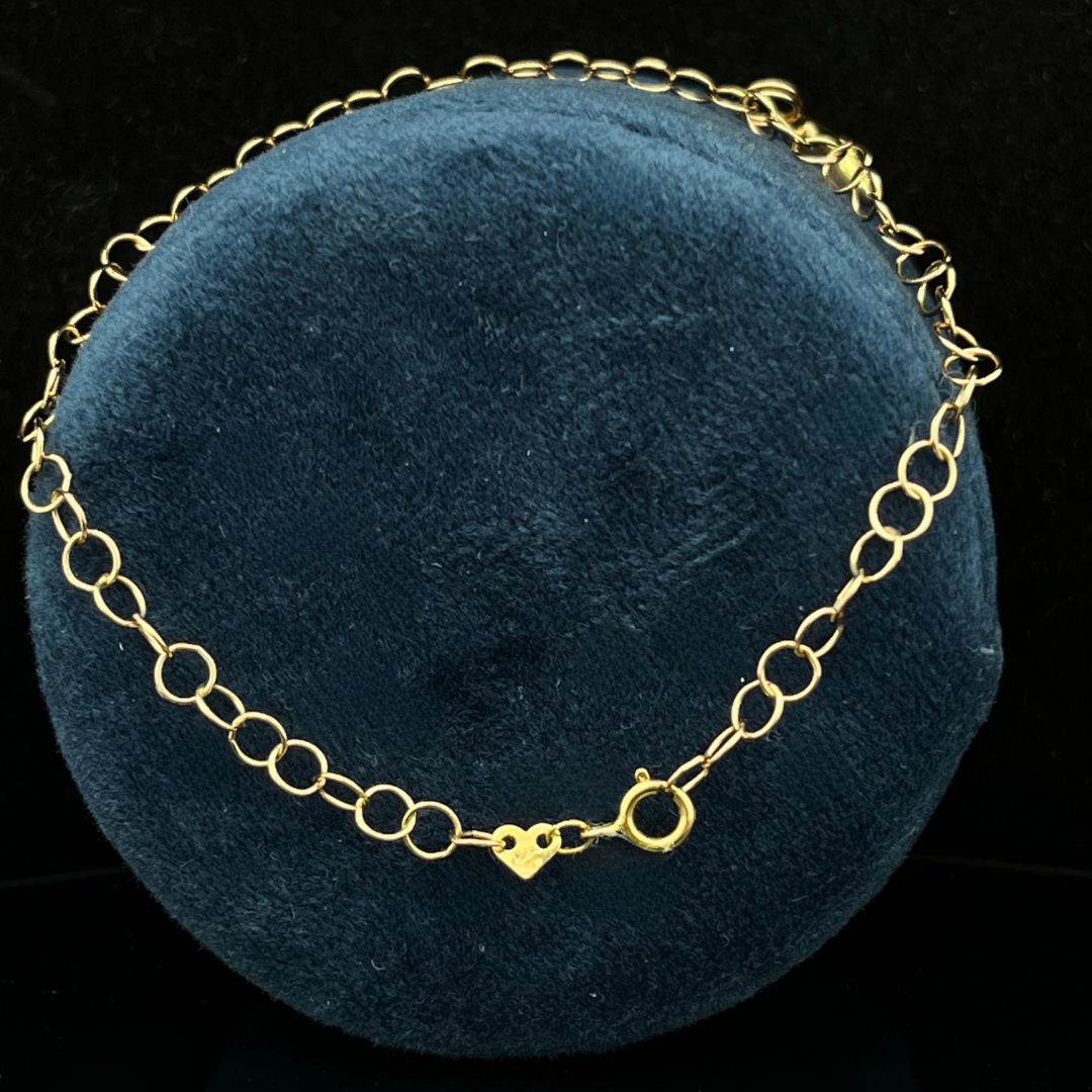 14k YG   Circle Chain Bracelet w/ Whale Tail Diamond Charm .05cttw