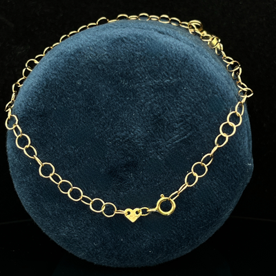 14k YG   Circle Chain Bracelet w/ Whale Tail Diamond Charm .05cttw
