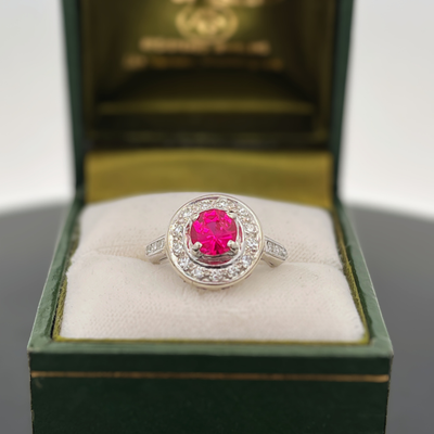 Pre-Loved 14k WG .23ctw Diamond and Lab Grown Ruby Engagement Ring.