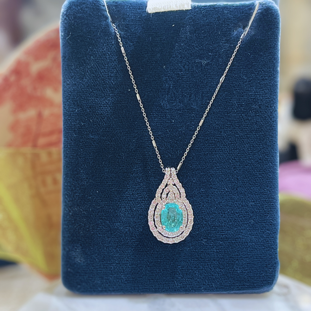 Pre-loved 18k White Gold 2.04ct Paraiba Tourmaline &amp; 1.38ctw Diamond Pendant