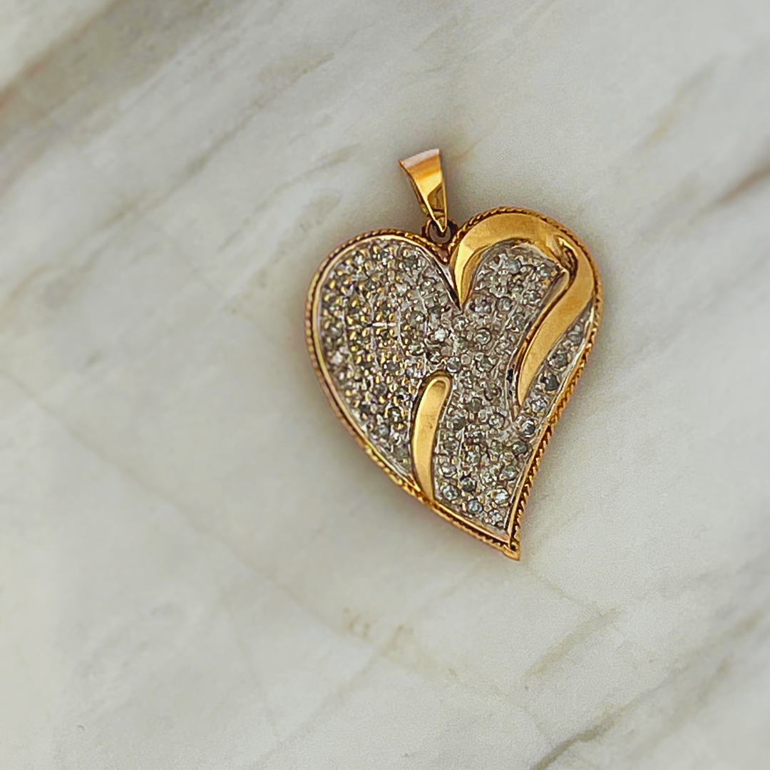 Pre-Loved 14k YG Diamond Heart Pendant with .50cttw Pave Diamonds