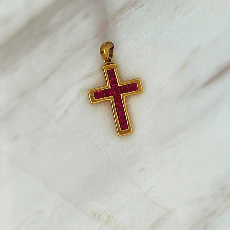 Pre-Loved 14k YG Ruby Cross Pendant