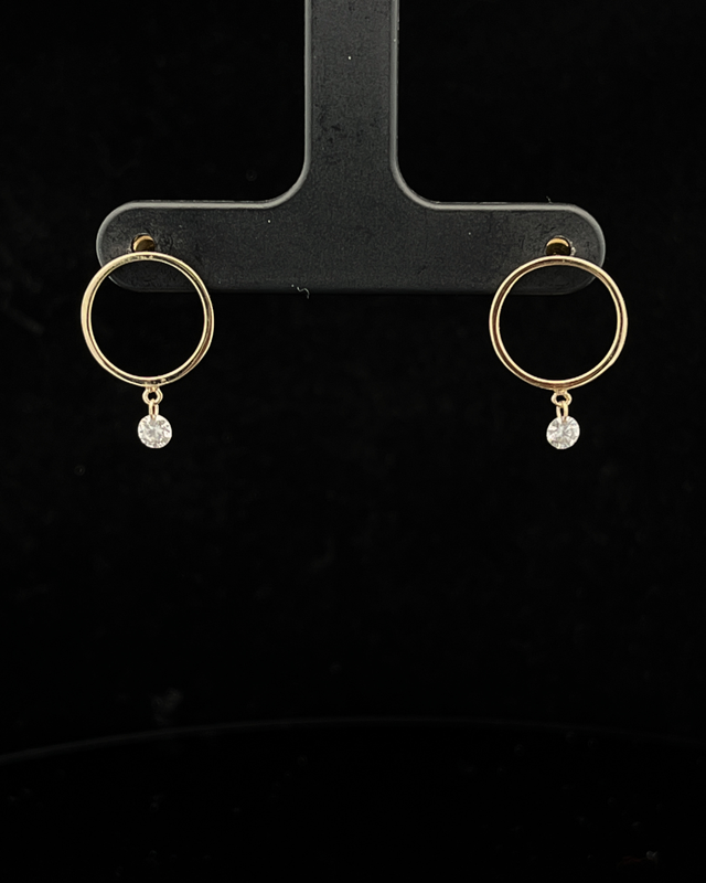 14k Yellow Gold .20ct Diamond Dangle Circle Earrings