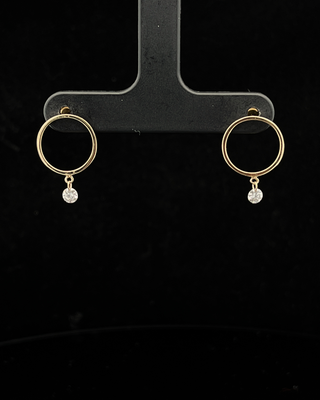 14k Yellow Gold .20ct Diamond Dangle Circle Earrings