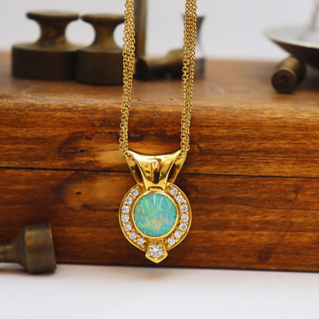 Pre-Loved 18k YG Vintage Australian Opal &amp; Diamond Pendant w/ .54ctw Diamonds