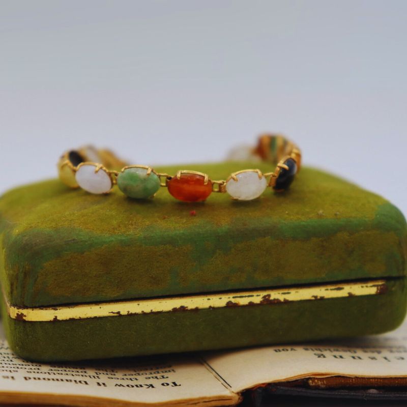 Pre-loved 14k YG Multi Colored Jade &amp; Onyx Bracelet