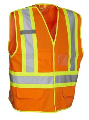Forcefield 5-Point Tear-Away Hi Vis Traffic Safety Vest, Tricot Polyester
