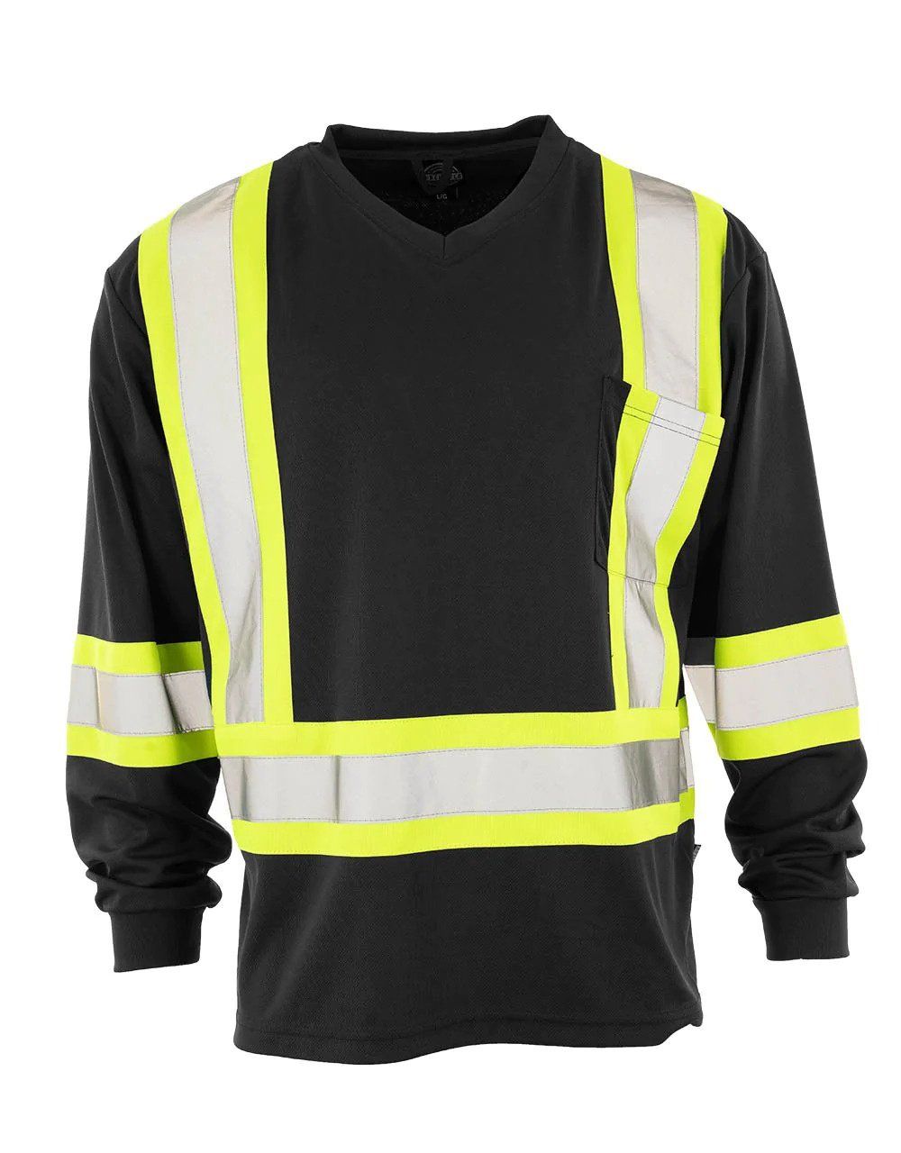Forcefield Hi Vis V-Neck Long Sleeve Safety Tee, Color: Black, Size: S