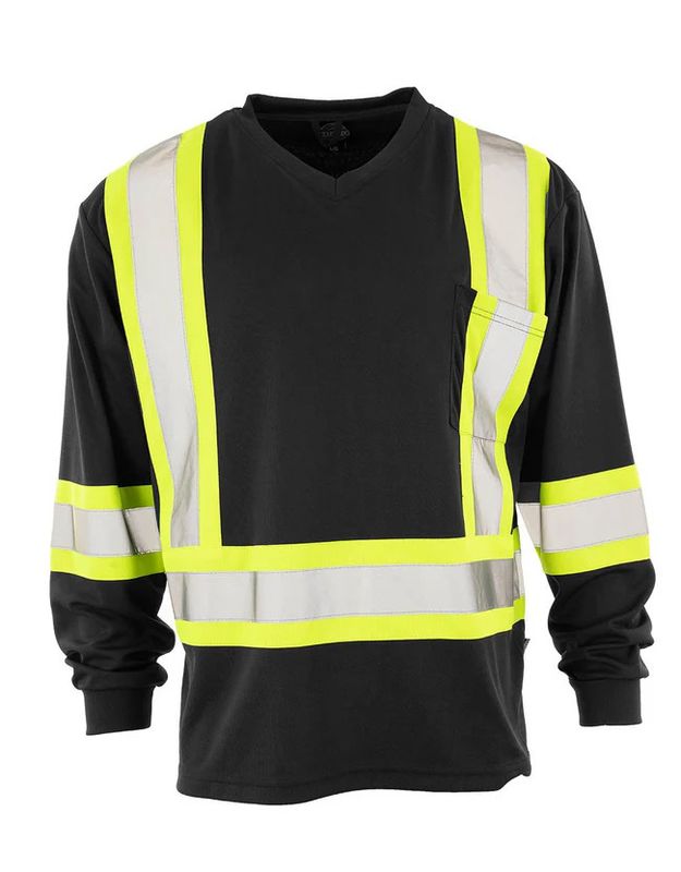 Forcefield Hi Vis V-Neck Long Sleeve Safety Tee
