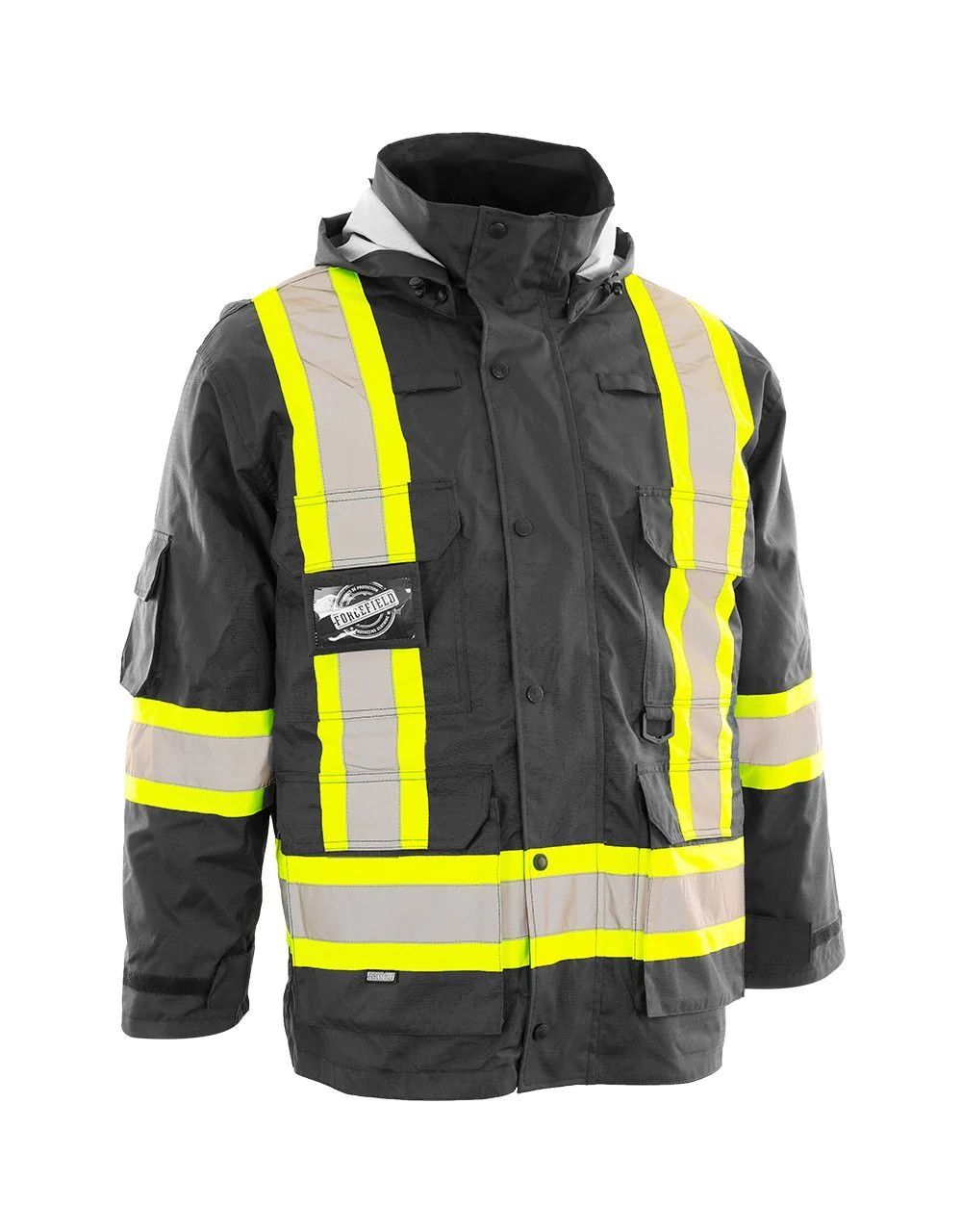 Forcefield 7-in-1 Hi-Vis Safety Parka, Color: Black, Size: S