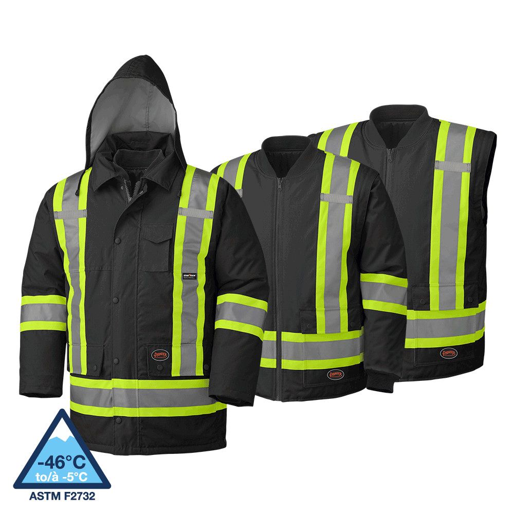 Pioneer Waterproof 7-In-1 Safety Parka, Color: Black, Size: XS