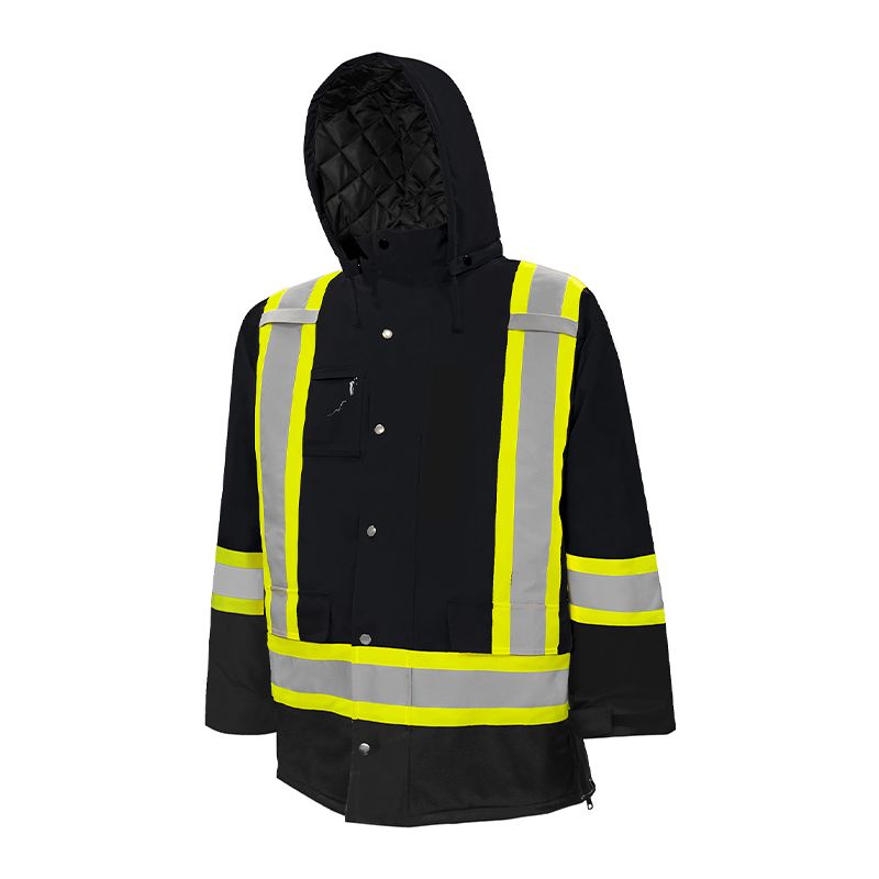 Ground Force Winter Traffic Parka, 4″ Refl. Tape, Color: Black, Size: S