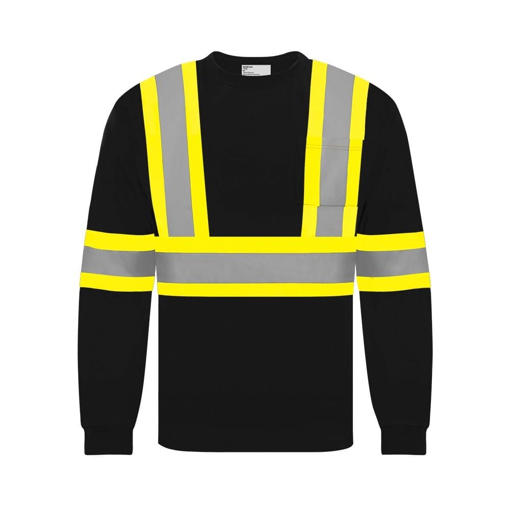 Ground Force Long Sleeve Polyester Traffic T-Shirt, 4″ Refl. Tape, Color: Black, Size: S
