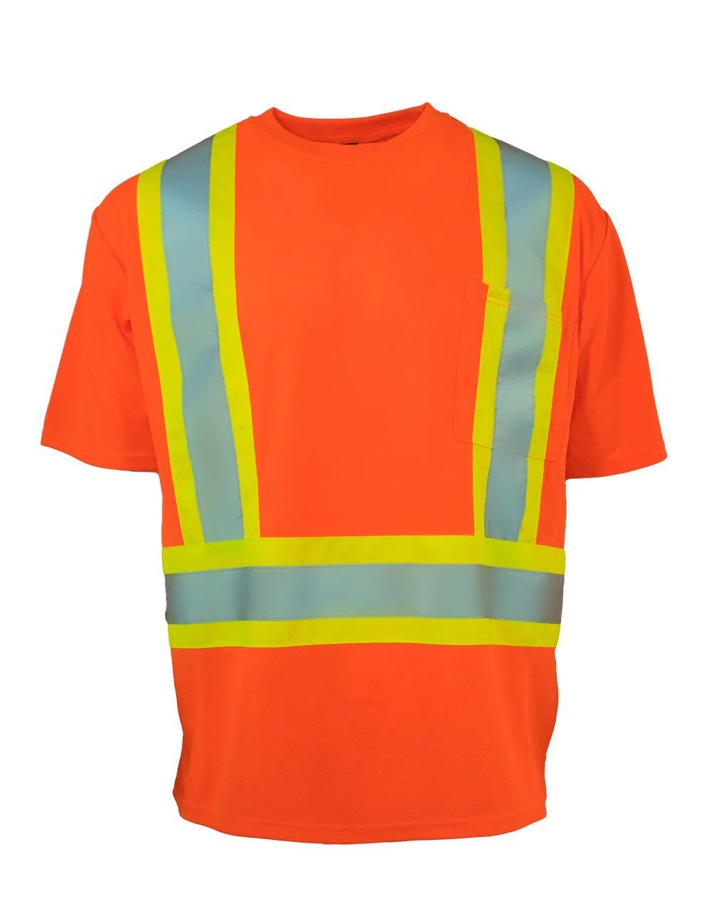 Forcefield Hi Vis Crew Neck Short Sleeve Safety Tee Shirt with Chest Pocket, Color: Orange, Size: S