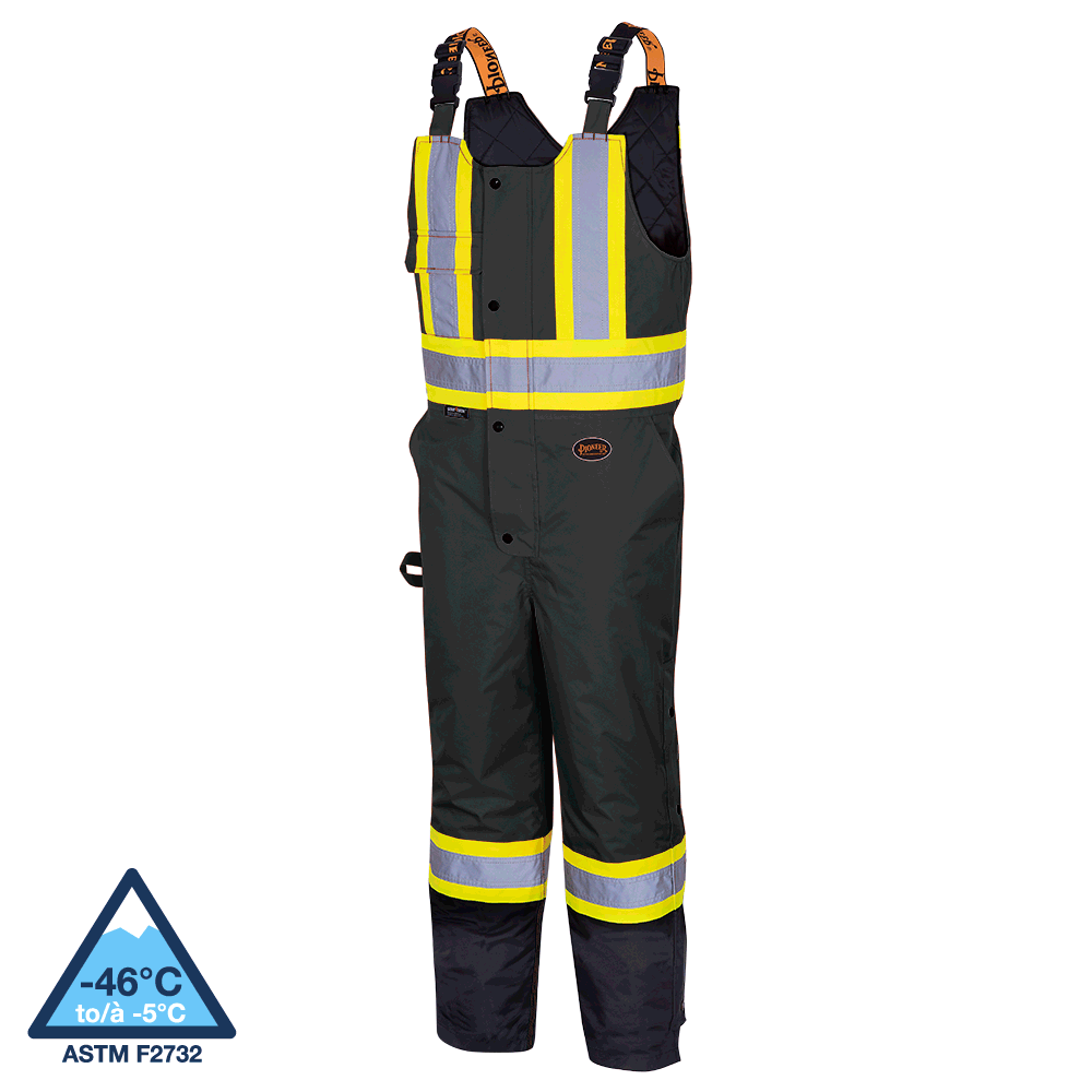 Pioneer Hi-Viz 100% Waterproof Quilted Bib Pant, Color: Black, Size: S
