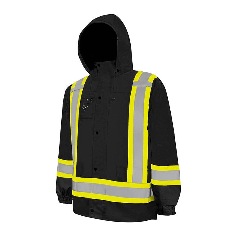 Ground Force 6-In-1 Winter Traffic Parka, 4″ Refl. Tape, Color: Black, Size: S