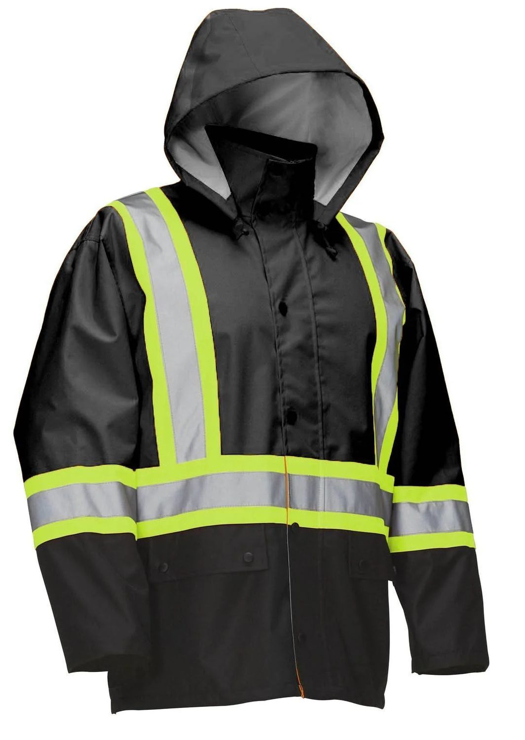 Forcefield Hi Vis Safety Rain Jacket with Snap-Off Hood, Color: Black, Size: S