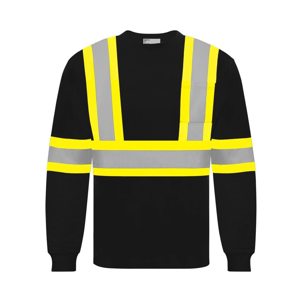 Ground Force Long Sleeve Cotton Traffic T-Shirt, 4″ Refl. Tape, Color: Black, Size: S