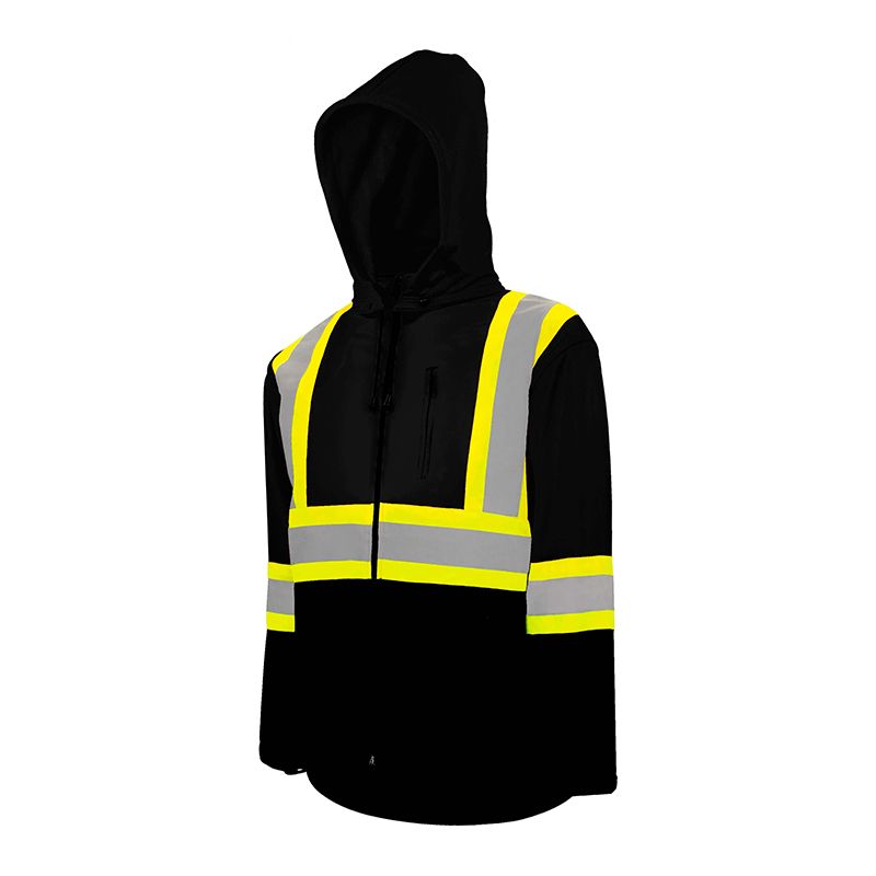 Ground Force Soft Shell Jacket w/ Detachable Hood, 4″ Refl. Tape, Color: Black, Size: S