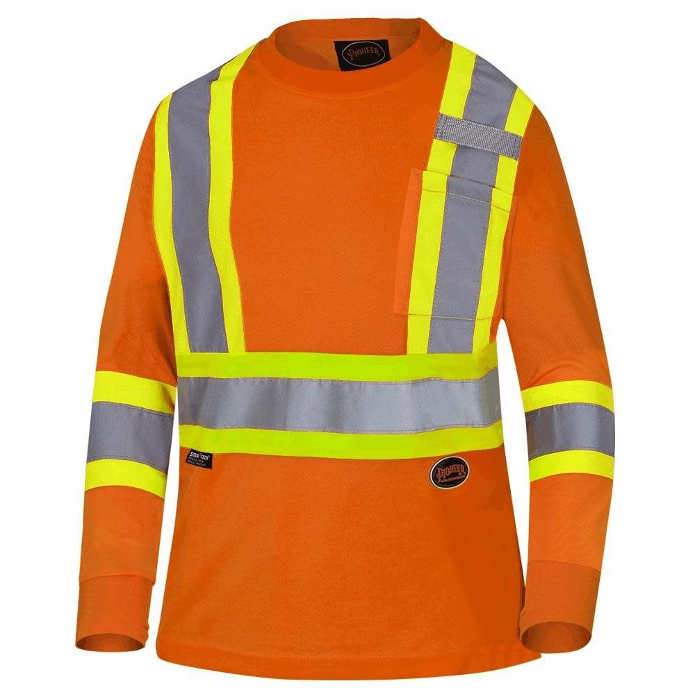 Pioneer Women's Hi-Vis Birdseye Long-sleeved Safety Shirt, Color: Orange, Size: XS