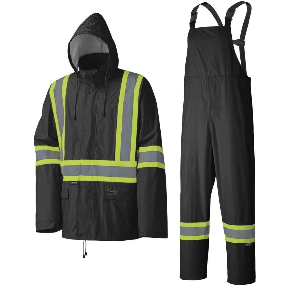 Pioneer Lightweight Waterproof Safety Rain Suit, Color: Black, Size: XS