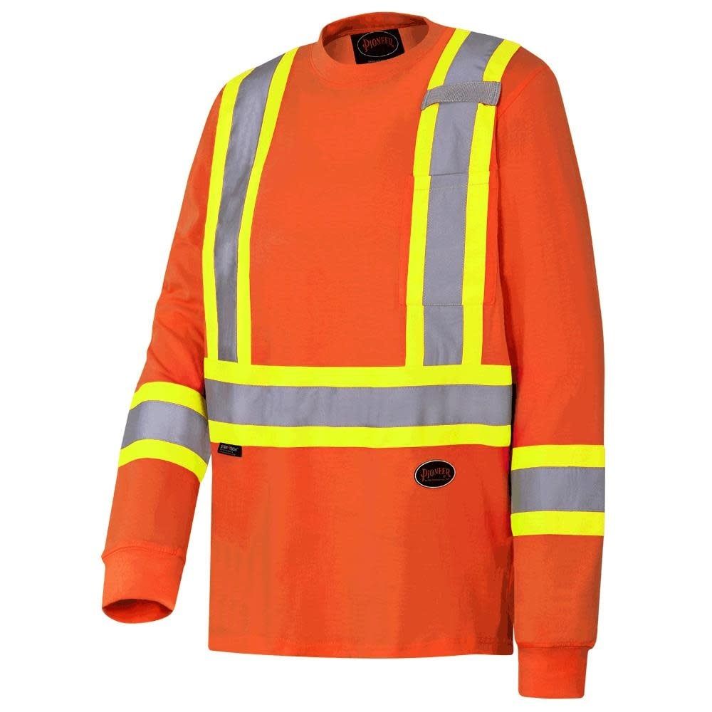 Pioneer Long-Sleeved Cotton Safety Shirt, Color: Orange, Size: S