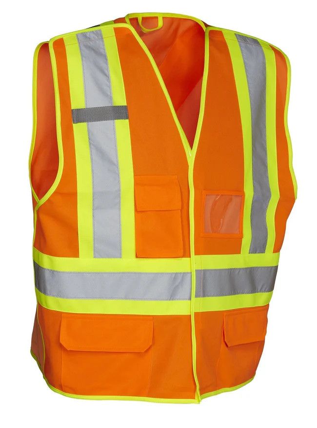 Forcefield 5-Point Tear-Away Hi Vis Traffic Safety Vest, Tricot Polyester, Color: Orange, Size: L/XL
