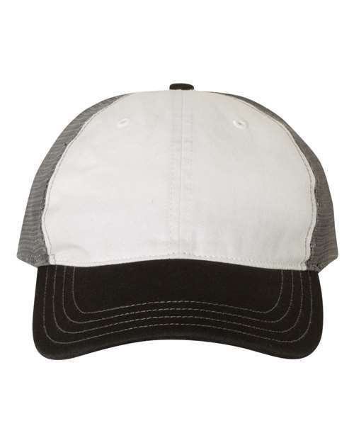 Richardson Garment-Washed Trucker Cap, Color: White/Charcoal/Black