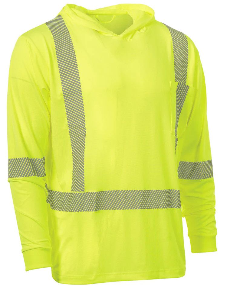 Forcefield Hooded Long Sleeve Ultrasoft Technical Tee, Color: Lime, Size: S