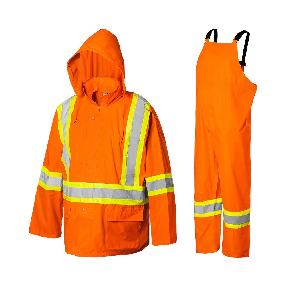 Ground Force Hi-Vis 3-Pc Rain Suit, Color: Orange, Size: XS