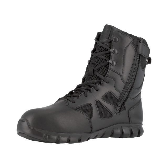 Reebok Sublite Cushion Tactical 8" Waterproof Boot with Side Zipper, Color: Black, Size: 7