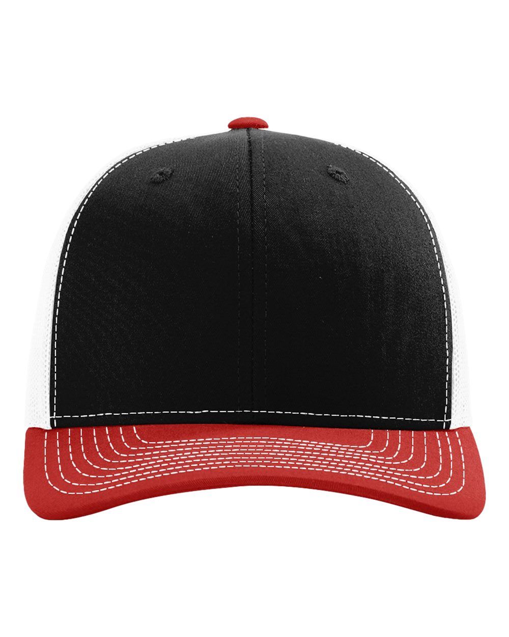 Richardson Snapback Trucker Cap, Color: Black/White/Red