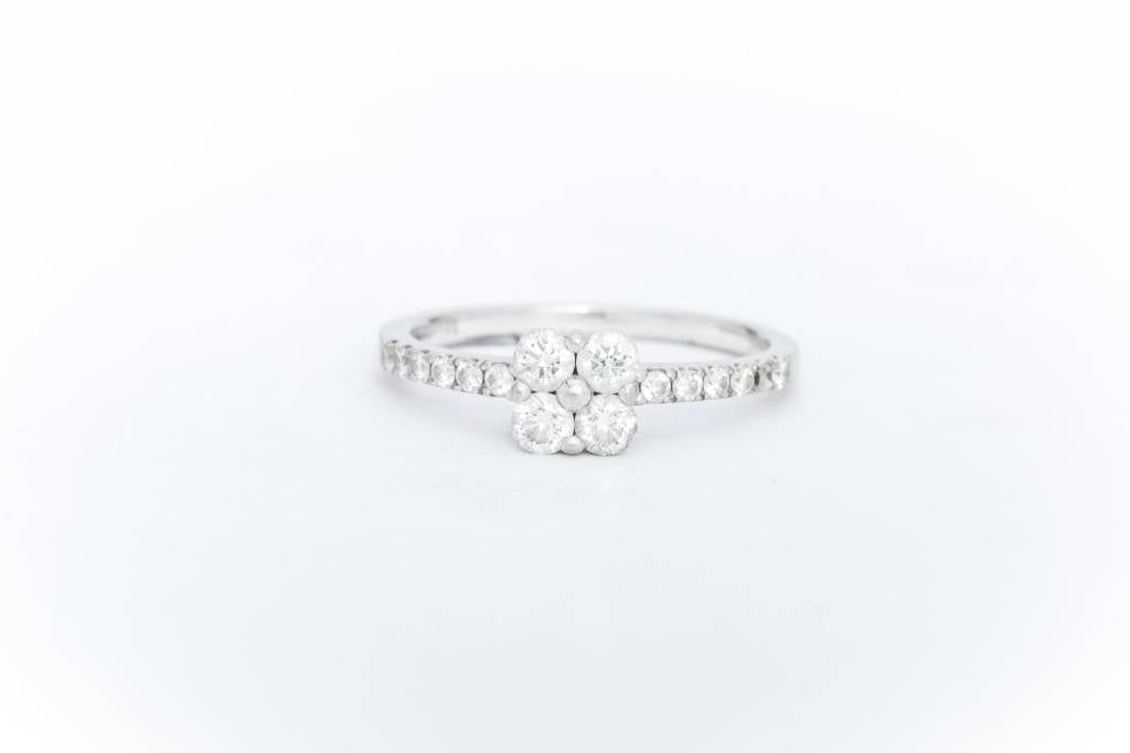 Diamond Clover White Gold Ring 14k
