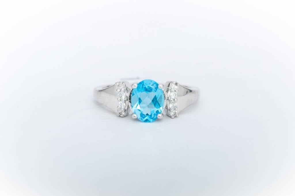 Aquamarine And Diamond Ring White Gold 14k