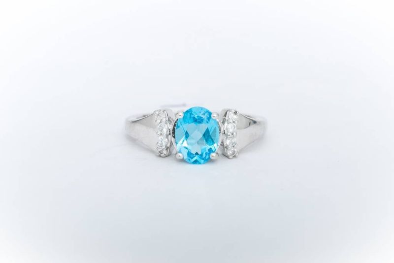 Aquamarine And Diamond Ring White Gold 14k