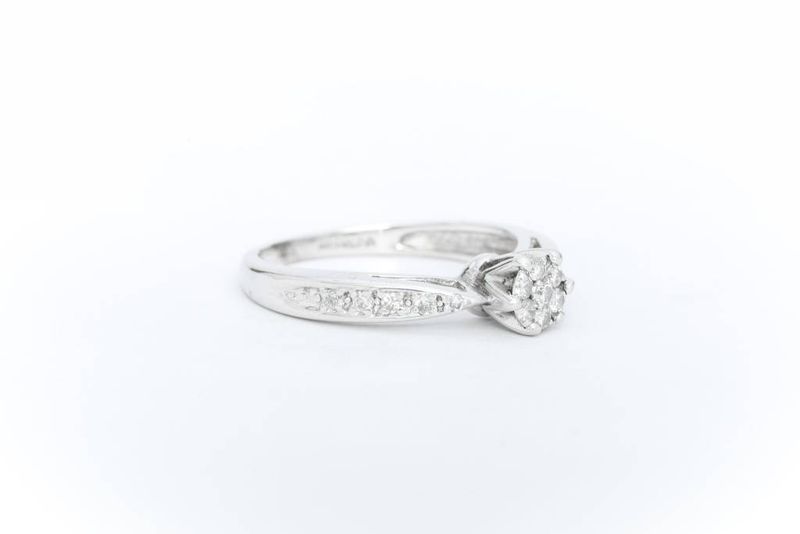 Diamond Flower Engagement Ring White Gold 14k