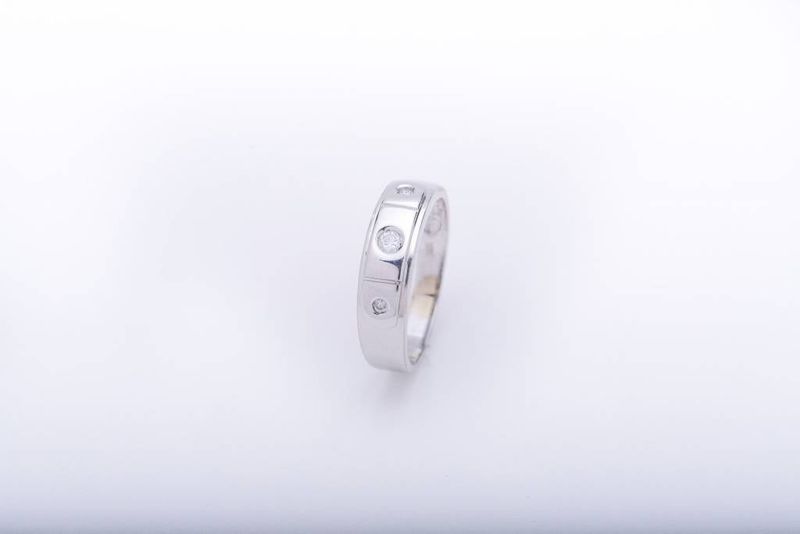 Mens 3 Diamond White Gold Box Frame Ring 14k