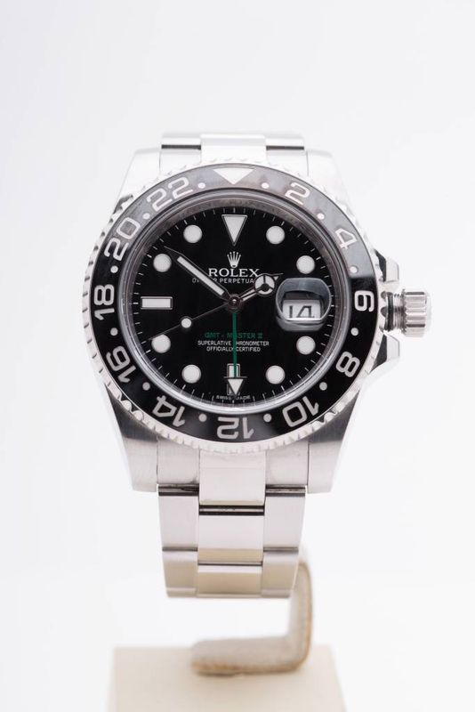 Mens Rolex GMT Master II Stainless Steel Black Dial