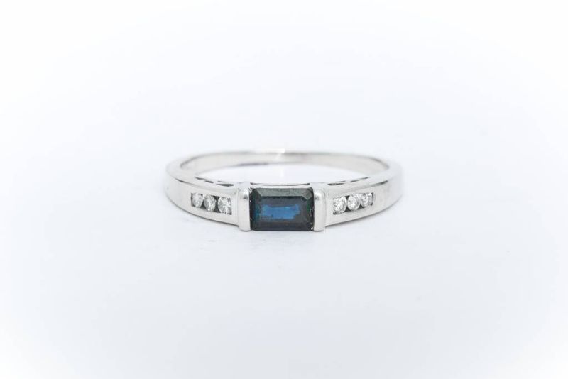 Blue Sapphire White Gold Ring 14k