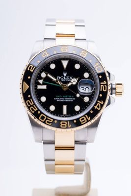 Mens Rolex Two Tone GMT Master II Black Dial