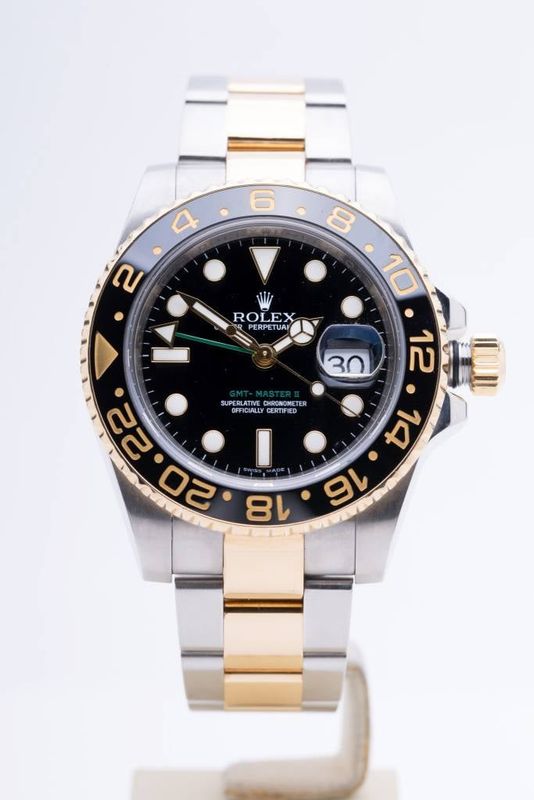 Mens Rolex Two Tone GMT Master II Black Dial