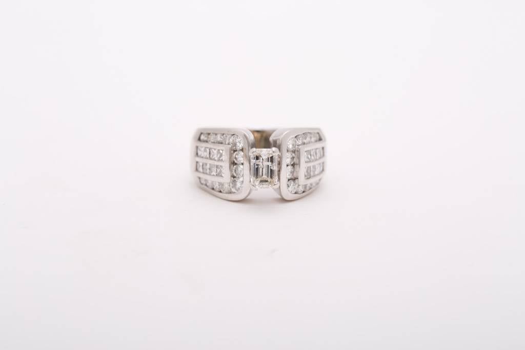 Radiant Cut Floating Bypass Diamond Ring White Gold 14k
