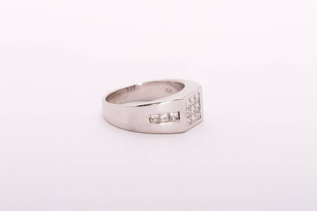 Mens Princess Cut Square Diamond Ring White Gold 14k