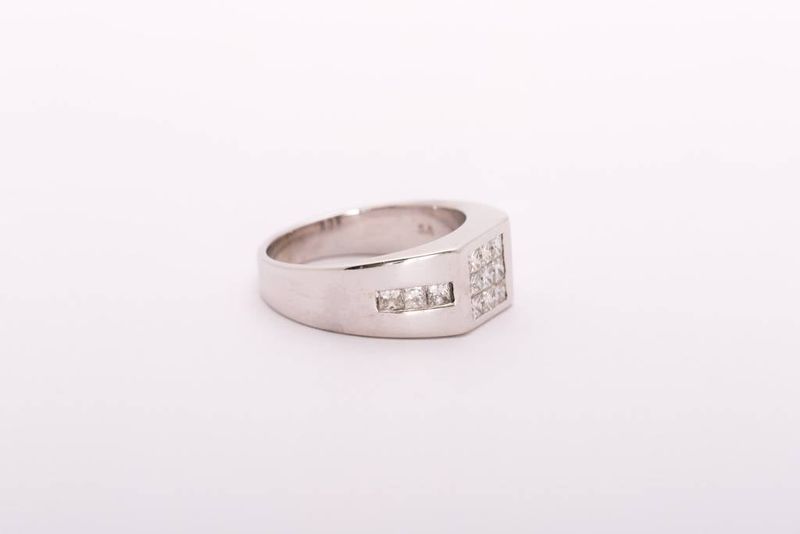 Mens Princess Cut Square Diamond Ring White Gold 14k