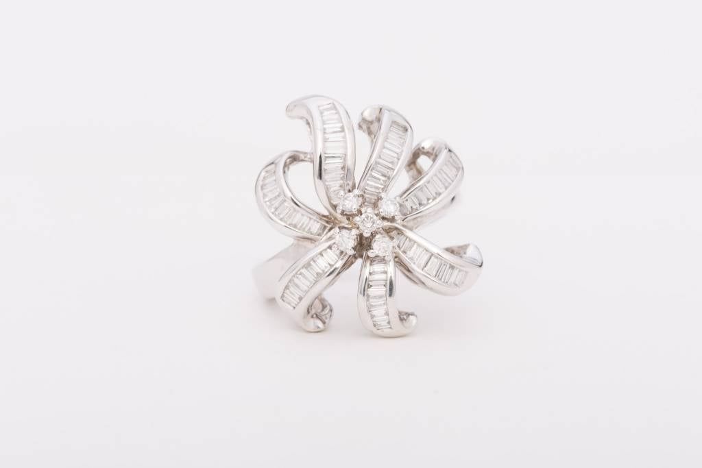 Diamond Flower Ring White Gold 14k 