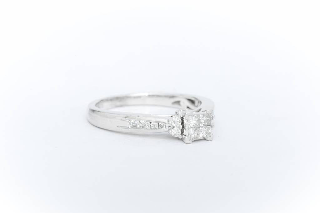 Princess Cut Diamond Quad Engagement Ring 14k White Gold