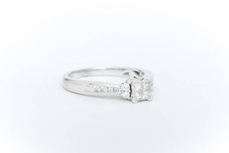 Princess Cut Diamond Quad Engagement Ring 14k White Gold