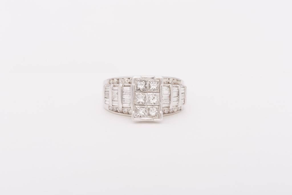 6 Stone Princess Cut Rectangle Diamond Ring 14k