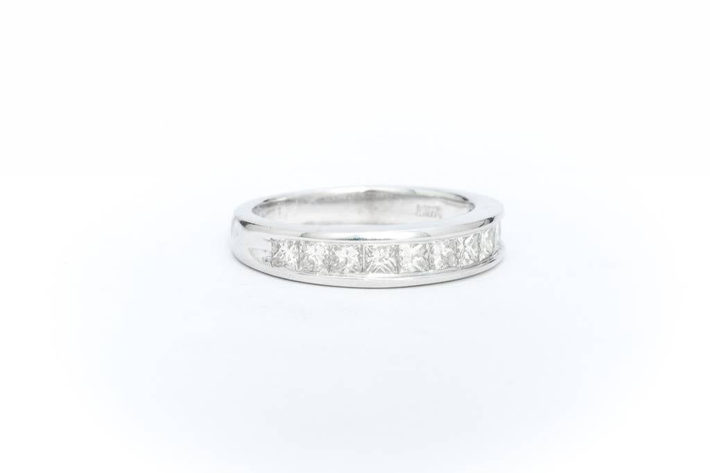 Princess Cut White Gold Channel Ring 14k
